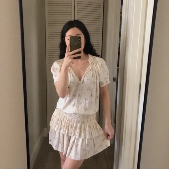 ULLA JOHNSON Pleated Mini Dress Floral Cream/Pink 4 - Picture 1 of 9